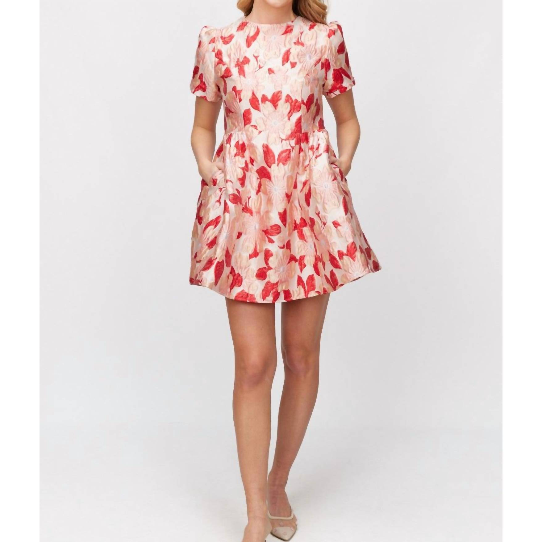 New Before You Floral Jacquard Mini Dress In Pink/Red